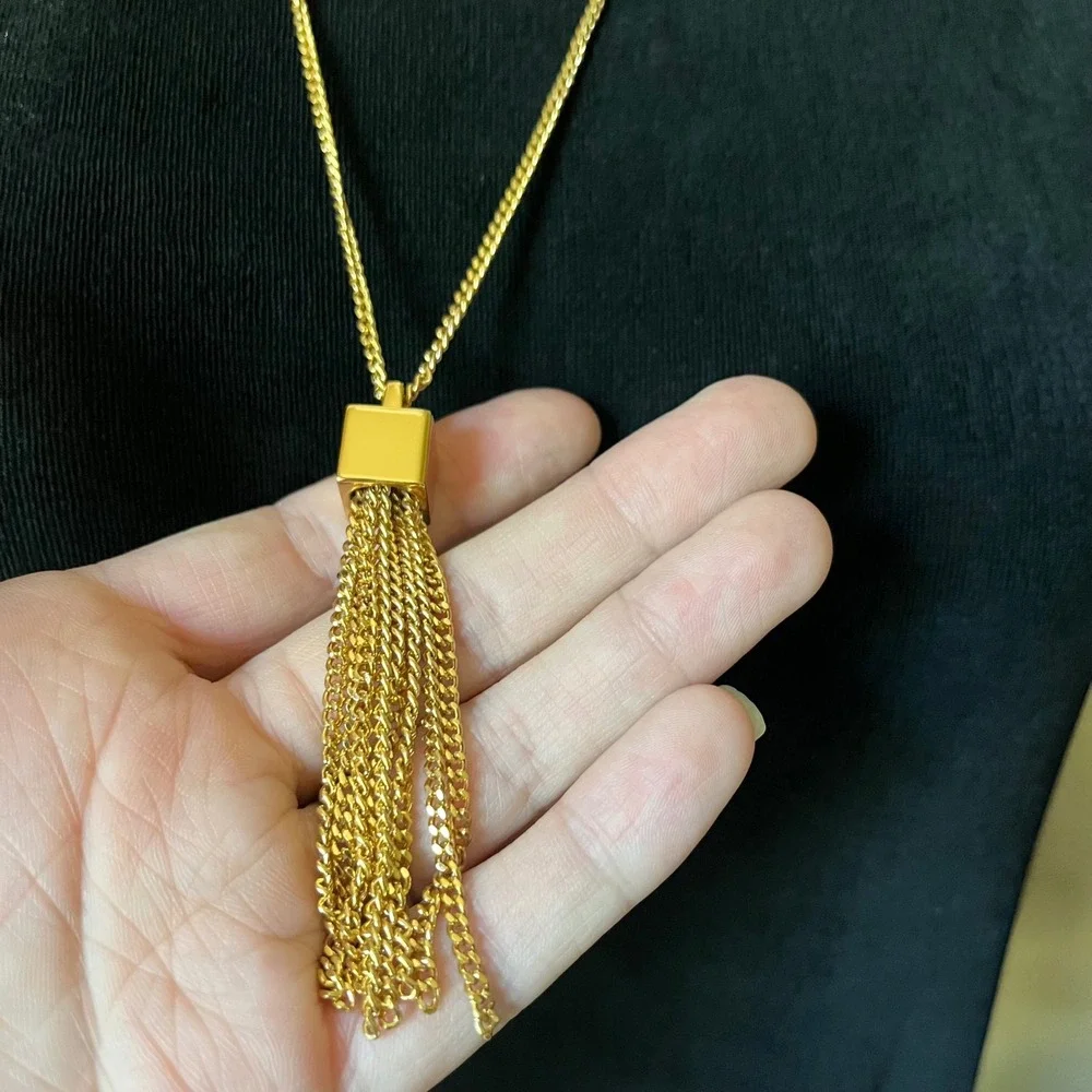 Monet Gold Tone Tassel Pendant Necklace Long Chain Vintage 24.5